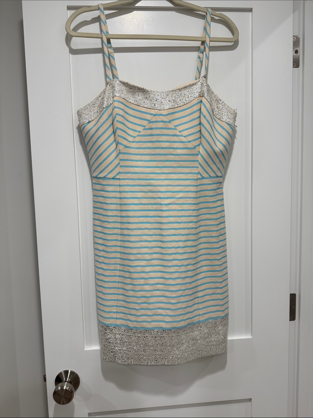 Lilly Pulitzer Cream and Light Blue Striped Spaghetti Strap Mini Dress